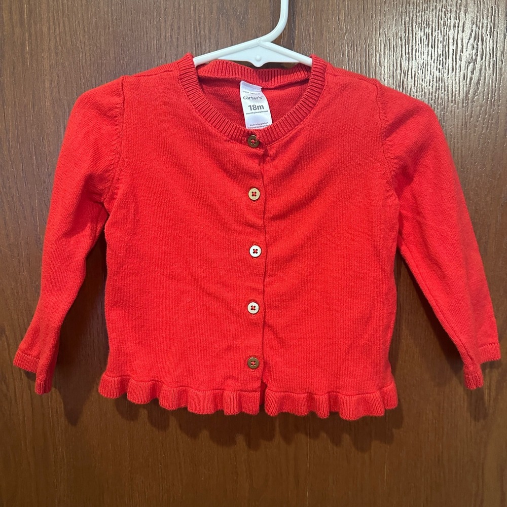 Carters Red Knit Ruffle Cardigan Sweater Baby Girls‎ 18 Months